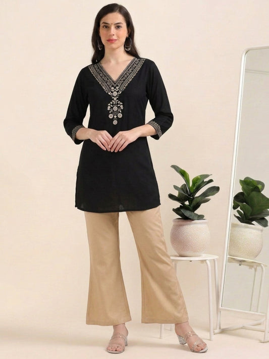 Black Gold Charm – Embroidered Short Kurti (2PS-0-A2)