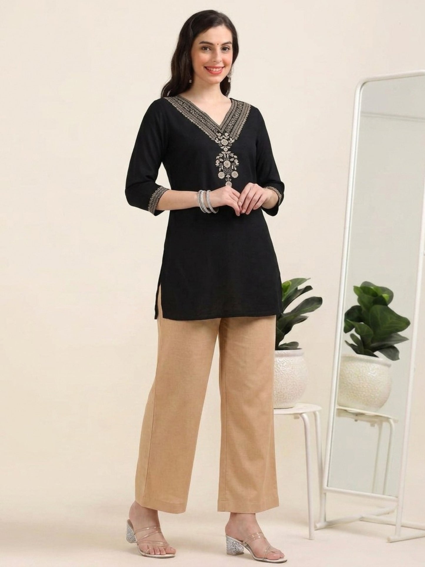 Black Gold Charm – Embroidered Short Kurti (2PS-0-A2)