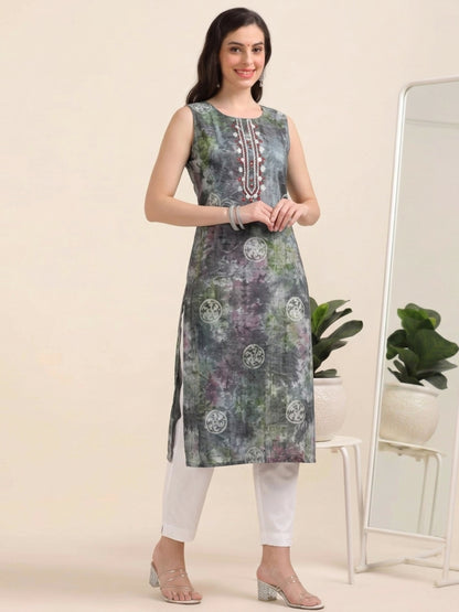 Mystic Teal Swirl – Shibori Silk-Blend Sleeveless Kurti (1JD-5-A4)
