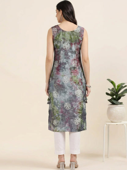 Mystic Teal Swirl – Shibori Silk-Blend Sleeveless Kurti (1JD-5-A4)