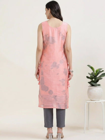 Pink Power Drip – Sleeveless Shibori Silk-Blend Kurti (1JD-2-A3b)