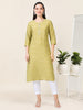 Olive Muse – Light Olive Printed Cotton Kurti with Cutdana Work (2AA-5-A7)