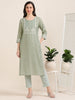 Olive Ease – Light Olive Threadwork Kurti (2AA-5-A10)