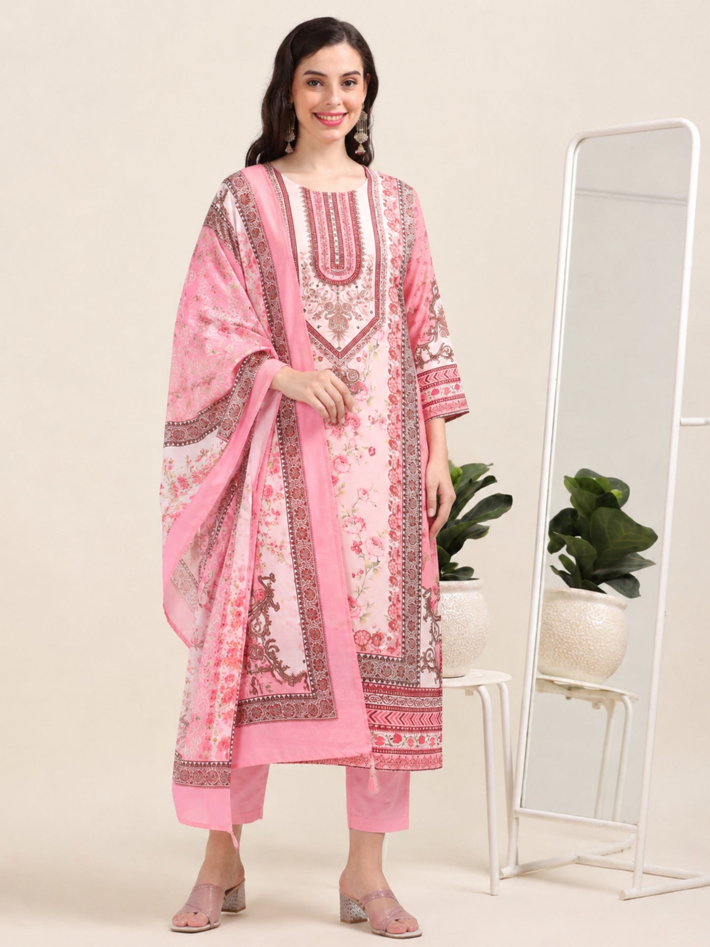 Print Paradise – Pink Viscose-Cotton Digital Print 3-Piece Set (1KI-2-C9)