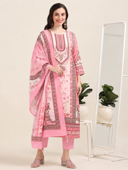 Print Paradise – Pink Viscose-Cotton Digital Print 3-Piece Set (1KI-2-C9)