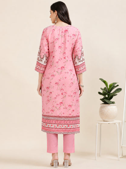 Print Paradise – Pink Viscose-Cotton Digital Print 3-Piece Set (1KI-2-C9)