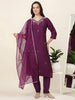Royal Violet Whisper – Hand-Embroidered 3-Piece Set with Organza Dupatta (2AA-7-C2)