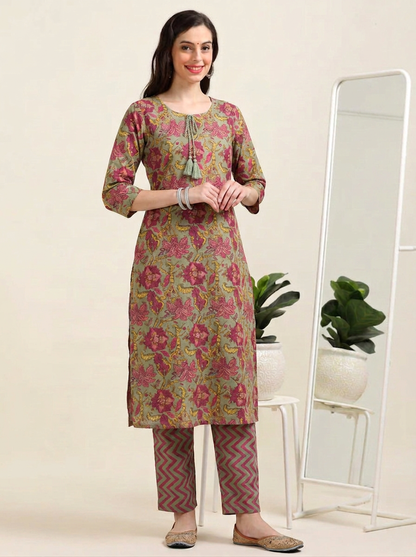 Vintage Chaos – Olive & Red Floral 2-Piece Set (2TP-5-B13)