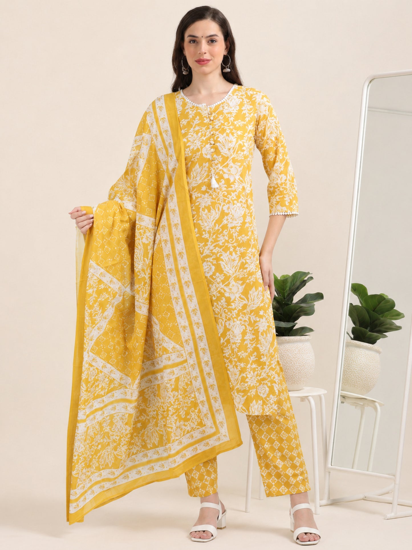 Sunshine Aura– Yellow & White Floral 3-Piece Set (2TP-4-C16)