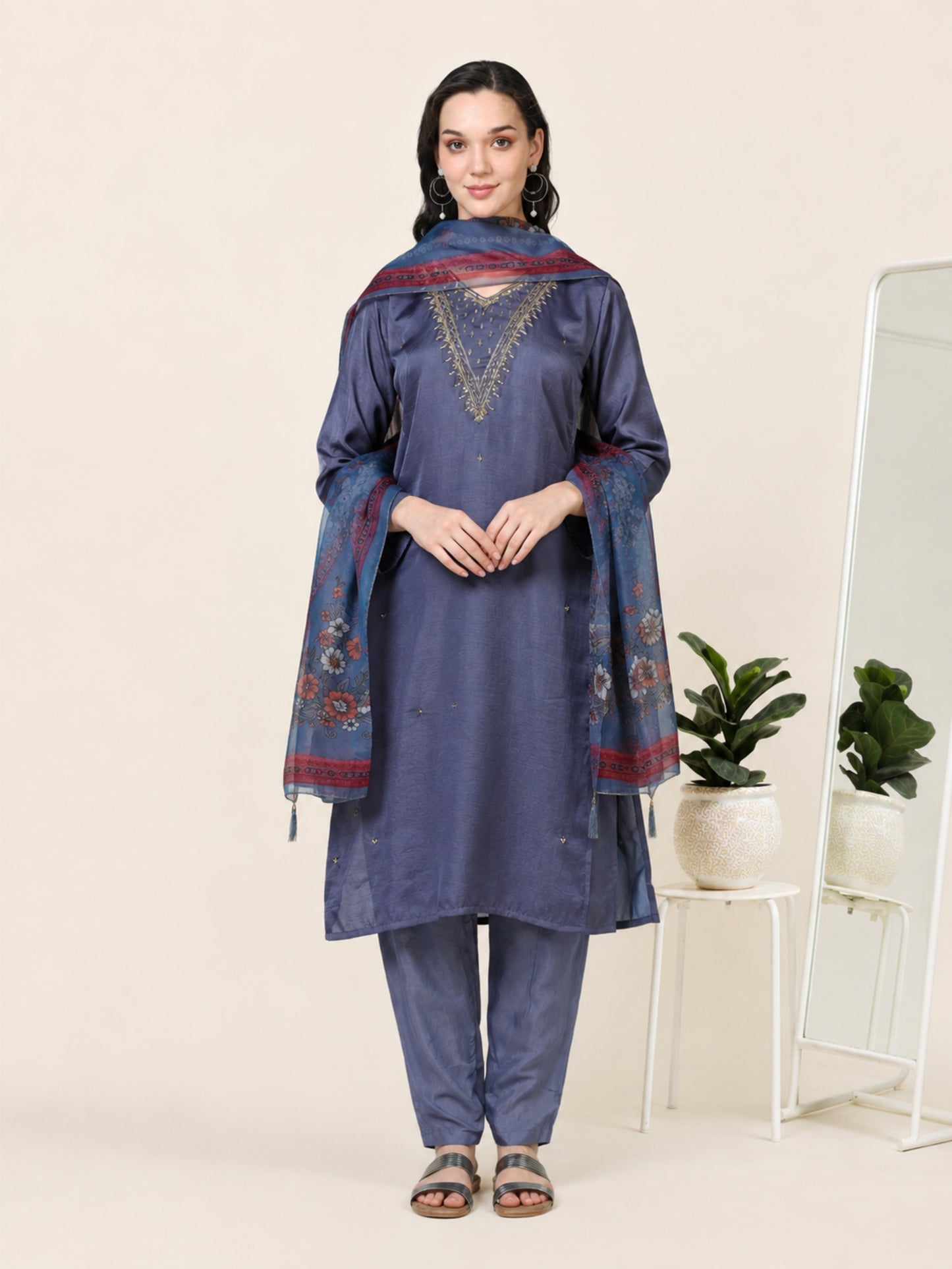 Twilight Taffeta – Blueish-Purple Tissue & Organza 3-Piece Set (1KI-6-C10)