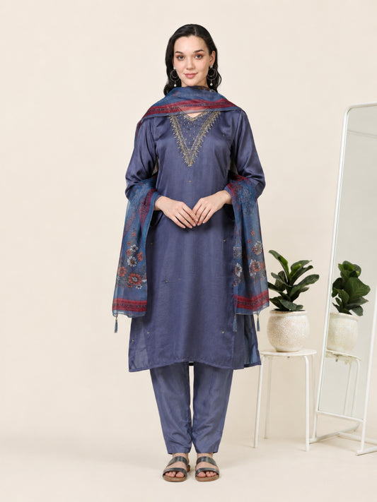 Twilight Taffeta – Blueish-Purple Tissue & Organza 3-Piece Set (1KI-6-C10)