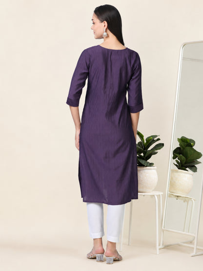 Wine Whisper – Embroidered Cotton Straight Kurti (1JD-7-A9)