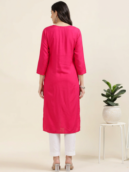 Hot Pink Stare Stopper – Chikankari Cotton Kurti (2FW-2-A1)