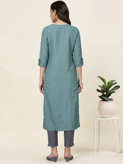 Teal Tadka – Shirt-Style Embroidered Kurti (1KB-6-A11)