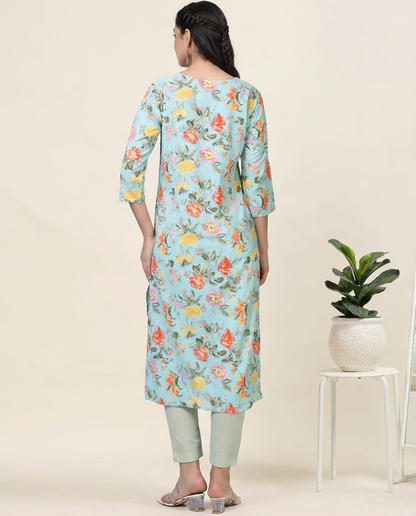 Bloom Flower – Light Blue Printed Cotton Kurti (2TP-6-A6)