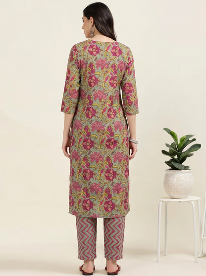 Vintage Chaos – Olive & Red Floral 2-Piece Set (2TP-5-B13)