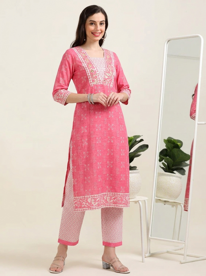 Blush Bloom – Pink Printed Cotton 3-Piece Set (2DF-2-C10)