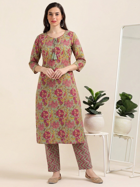 Vintage Chaos – Olive & Red Floral 2-Piece Set (2TP-5-B13)