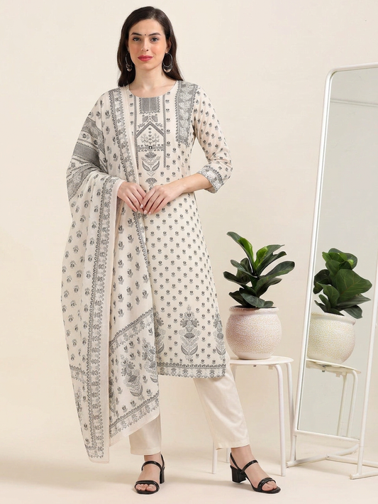 Monochrome Muse – White & Black Printed 3-Piece Set (2AA-9-C1)