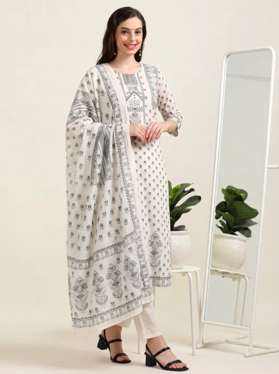 Monochrome Muse – White & Black Printed 3-Piece Set (2AA-9-C1)