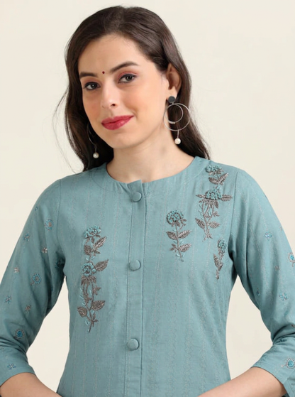 Teal Tadka – Shirt-Style Embroidered Kurti (1KB-6-A11)
