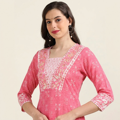 Blush Bloom – Pink Printed Cotton 3-Piece Set (2DF-2-C10)