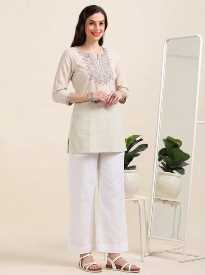 Pista Bloom – Embroidered Short Cotton Kurti (2PS-6-A4)