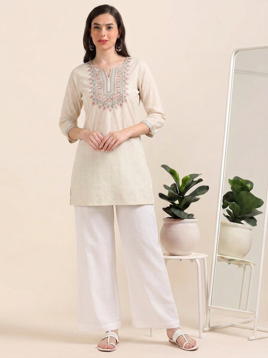Pista Bloom – Embroidered Short Cotton Kurti (2PS-6-A4)