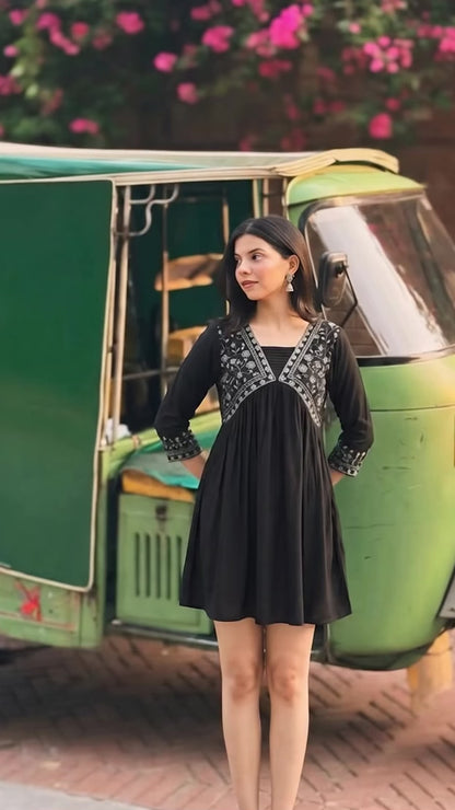 Black Chic Cocktail – Indo-Western Cotton Blend Dress- (2PS-0-A8)